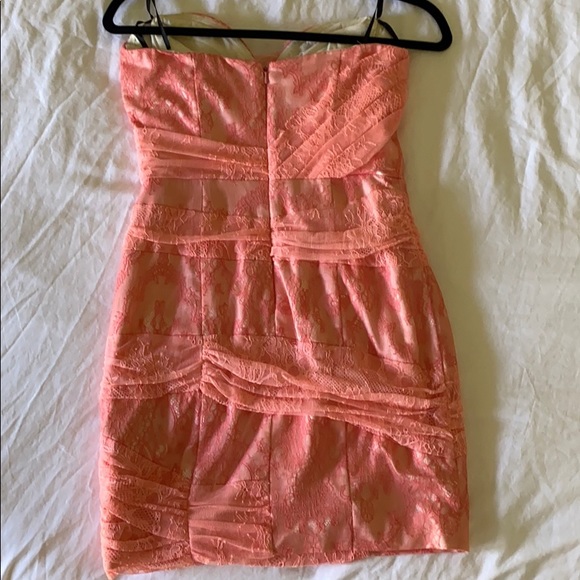 Salmon small Bebe Tube Top lace Dress - Picture 3 of 7